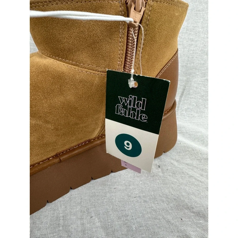 Wild Fable Womens Platform Ankle Boots Tan Faux Suede Faux Fur Lined Size 9 NEW - Picture 6 of 8